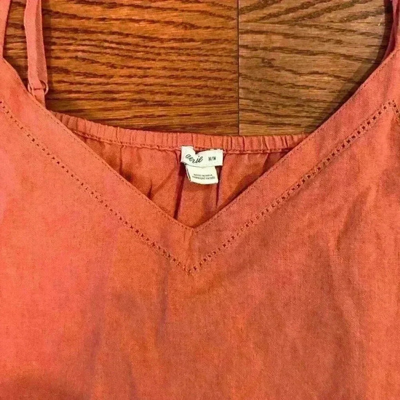 Aerie Linen Spaghetti Strap Flowy Cropped Tank Blouse Size Medium V-Neck Ruffle - Picture 4 of 8